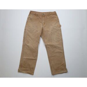 Vtg 90s Carhartt Mens 34x29 Distressed Canvas Wide Leg Dungaree Pants Duck Brown